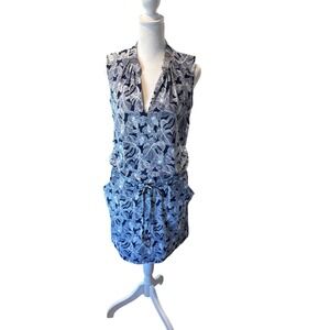 Helen Jon Sanibel Dress Isla Sol Navy White Floral V Neck Drawstring size  Large
